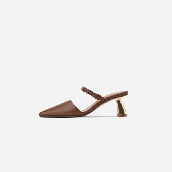 Schlicht Sommer Braun Freizeit Sandalen Damen Leder 2020 5 cm Stilettos Spitzschuh Sandaletten
