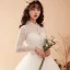 Élégant Ivoire Robe De Mariée 2018 Robe Boule Dentelle Encolure Dégagée Dos Nu Manches Longues Chapel Train Mariage