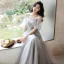 Modern / Fashion Grey Bridesmaid Dresses 2021 A-Line / Princess Scoop Neck Sequins 3/4 Sleeve Backless Floor-Length / Long Wedding Party Dresses