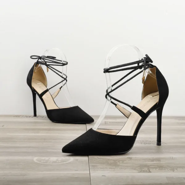 Chic / Beautiful Red Street Wear Suede Womens Sandals 2020 Bow Ankle Strap 10 cm Stiletto Heels Pointed Toe Sandals