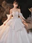 Luxury / Gorgeous Charming Champagne Wedding Dresses 2020 Ball Gown Beading Lace Sequins Strapless Sleeveless Backless Royal Train