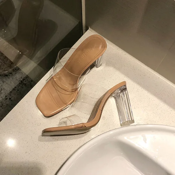 Sexy Transparent Vêtement de rue Sandales Femme 2020 9 cm Talons Épais Peep Toes / Bout Ouvert Sandales
