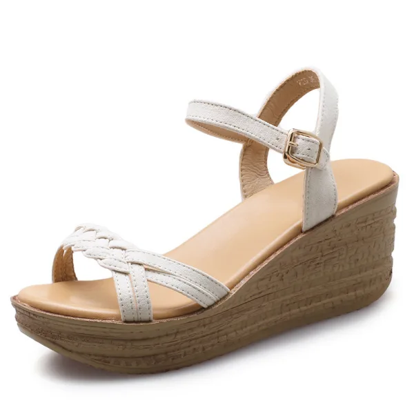 Fashion Summer Beige Street Wear Womens Sandals 2020 6 cm Wedges Platform Open / Peep Toe Sandals