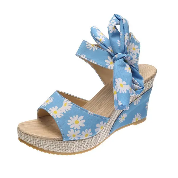 Fashion Summer Red Beach Womens Sandals 2020 Floral Bow 7 cm Wedges Platform Open / Peep Toe Sandals