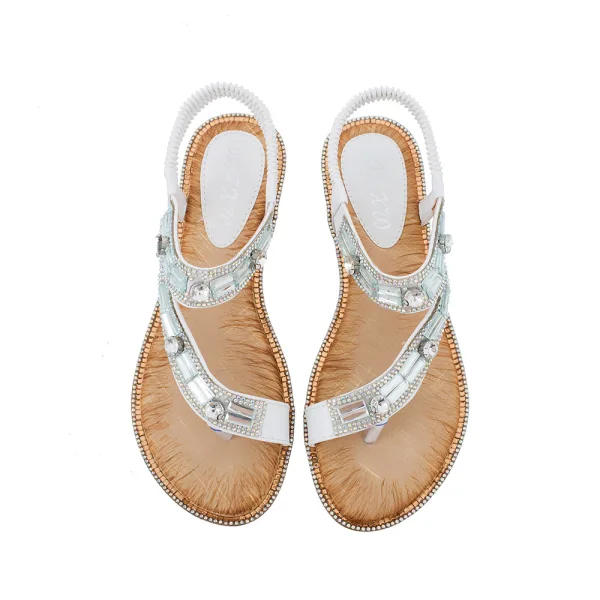 Schöne Sommer Lindgrün Strand Flache Sandalen Damen 2020 Kristall Strass Peeptoes Sandaletten