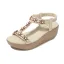 Schöne Sommer Strand Beige Sandalen Damen 2020 Strass T-Riemen 5 cm Keilabsatz Plateau Peeptoes Sandaletten