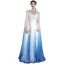 Chinese style Gradient-Color Pool Blue Silk Evening Dresses  2021 A-Line / Princess Scoop Neck Embroidered Short Sleeve Floor-Length / Long Evening Party Formal Dresses