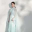 Chinese style Mint Green Printing Cheongsam / Qipao Evening Dresses  Chiffon 2021 A-Line / Princess High Neck Beading Short Sleeve Floor-Length / Long Evening Party Formal Dresses