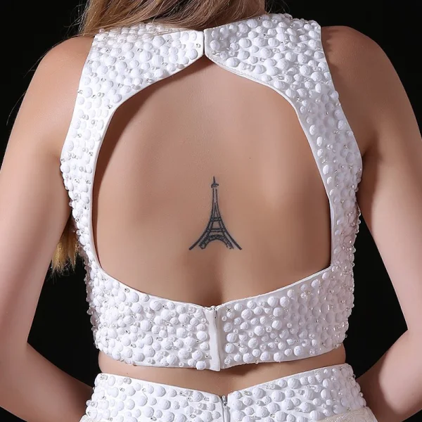 Chic / Beautiful Ivory 2 Piece Wedding Dresses 2018 A-Line / Princess Lace Pearl Scoop Neck Backless Sleeveless Floor-Length / Long Wedding