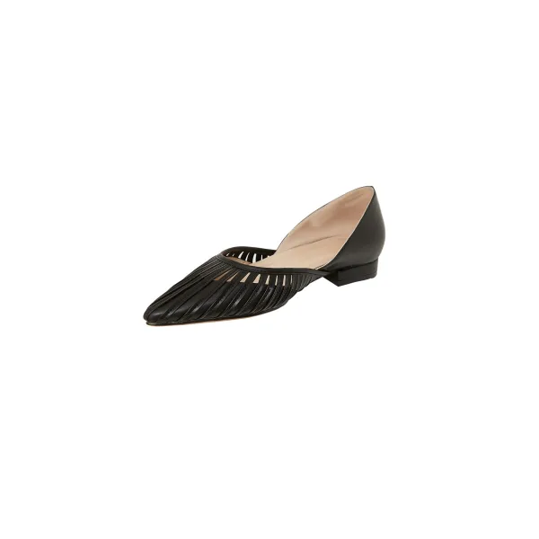 Modest / Simple Black Casual Leather Womens Sandals 2020 Pierced Flat Pointed Toe Sandals