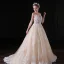 Elegant Champagne Wedding Dresses 2018 A-Line / Princess Appliques Lace Sequins Spaghetti Straps Backless Sleeveless Sweep Train Wedding