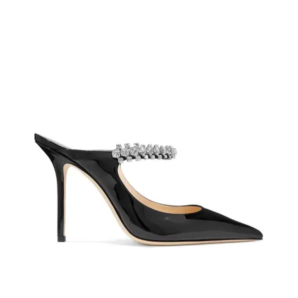 Fashion Black Casual Womens Sandals 2020 Rhinestone 8 cm Stiletto Heels Pointed Toe Sandals