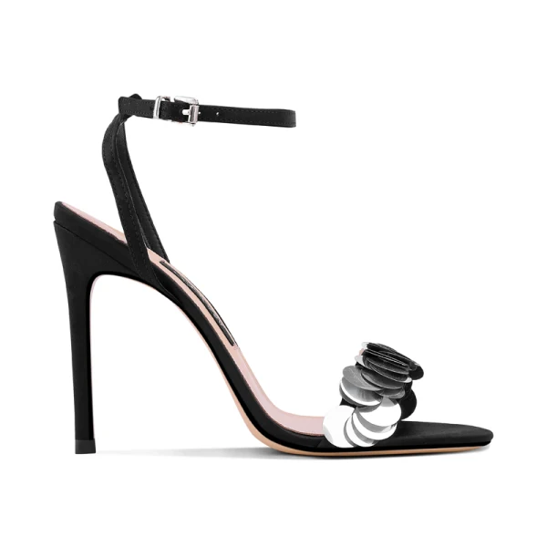 Sexy Argenté Soirée Cuir Sandales Femme 2020 Bride Cheville Paillettes 10 cm Talons Aiguilles Peep Toes / Bout Ouvert Sandales