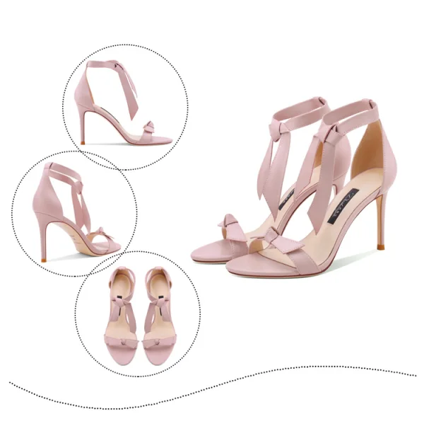 Sexy Ivoire Cocktail Sandales Femme 2020 Cuir Bride Cheville Noeud 10 cm Talons Aiguilles Peep Toes / Bout Ouvert Sandales