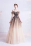 Élégant Chocolat Dégradé De Couleur Robe De Bal 2020 Princesse De l'épaule Perlage Paillettes Manches Courtes Dos Nu Longue Robe De Ceremonie
