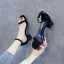 Chic / Belle Noire Désinvolte Daim Sandales Femme 2020 Bride Cheville 5 cm Talons Épais Peep Toes / Bout Ouvert Sandales