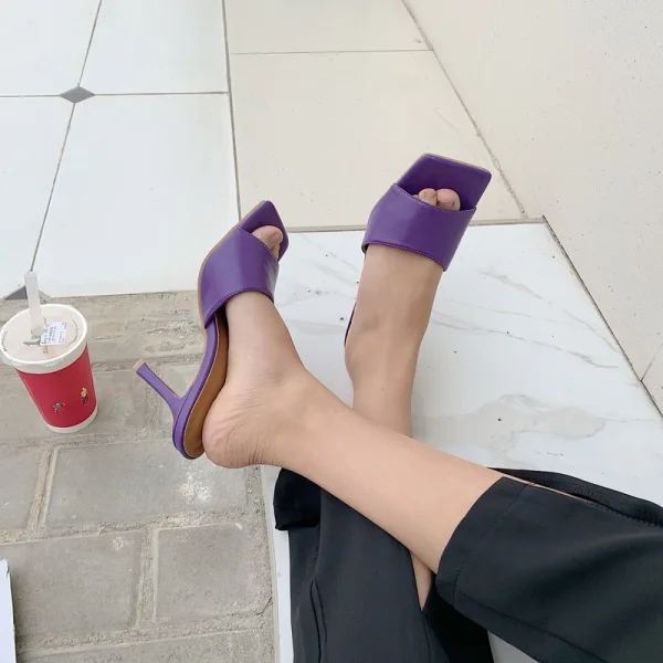Schlicht Schwarz Freizeit Sandalen Damen 2020 10 cm Stilettos Peeptoes Sandaletten