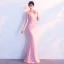 Elegant Rosa Selskabskjoler 2018 Havfrue Beading Perle Rhinestone Scoop Neck Ærmeløs Lange Kjoler