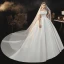 Modest / Simple Elegant Ivory Satin Wedding Dresses 2021 Ball Gown Off-The-Shoulder Bow Short Sleeve Backless Cathedral Train Wedding