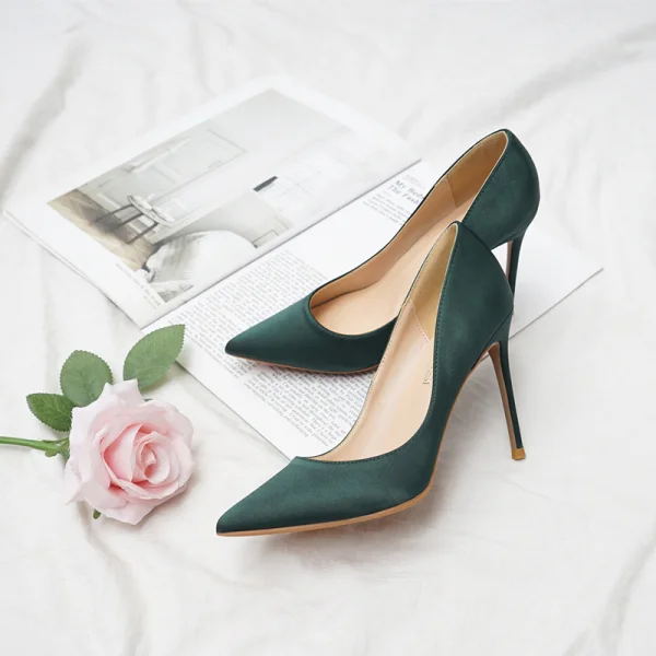 Modest / Simple Red Office OL Satin Pumps 2020 10 cm Stiletto Heels Pointed Toe Pumps