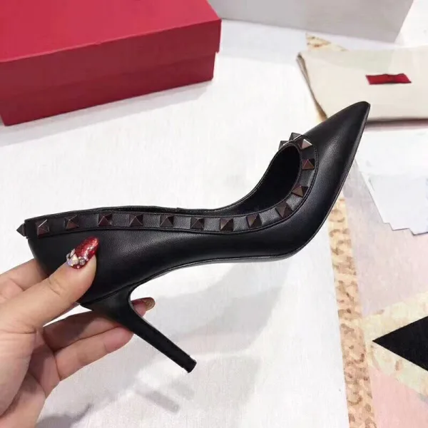 Chic / Beautiful Black Rivet Office OL Leather Pumps 2020 10 cm Stiletto Heels Pointed Toe Pumps