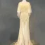Luxe Ivoire Robe De Soirée 2018 Trompette / Sirène Perlage Perle Faux Diamant Paillettes Encolure Dégagée Dos Nu 3/4 Manches Train De Balayage Robe De Ceremonie