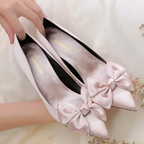 Elegant Burgundy Prom Satin Pumps 2020 Leather Bow 8 cm Stiletto Heels Pointed Toe Pumps