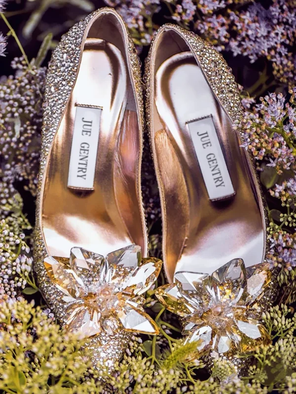 Charmant Champagne Cristal Chaussure De Mariée 2020 Faux Diamant 9 cm Talons Aiguilles À Bout Pointu Mariage Escarpins