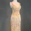 Luxury / Gorgeous Champagne Evening Dresses  2018 Trumpet / Mermaid Beading Tassel U-Neck Backless Sleeveless Floor-Length / Long Formal Dresses