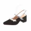 Elegante Schwarz Datierung Perle Slingpumps Sandalen Damen 2020 Wildleder 6 cm Thick Heels Quadratische Zehe Sandaletten