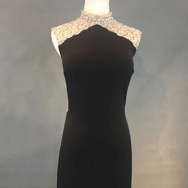 Luxury / Gorgeous Black Evening Dresses 2018 Trumpet / Mermaid Pierced Beading Crystal Rhinestone Sequins High Neck Sleeveless Floor-Length / Long Formal Dresses