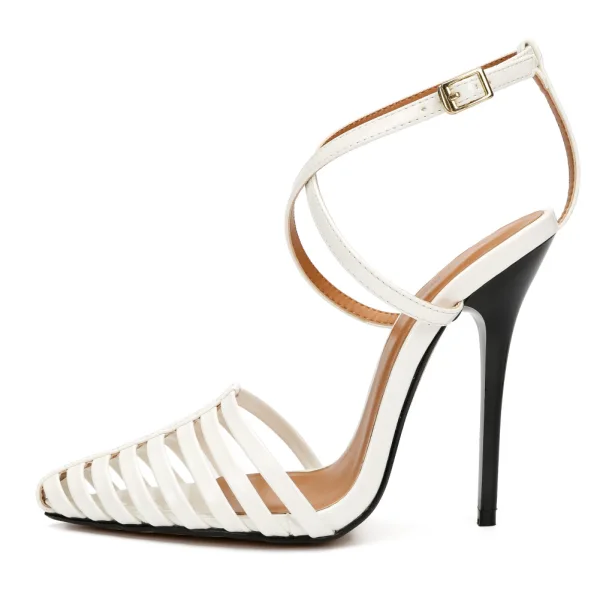 Modest / Simple Black Street Wear Womens Sandals 2020 X-Strap 13 cm Stiletto Heels Pointed Toe Sandals