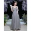 Modest / Simple Grey Bridesmaid Dresses 2021 A-Line / Princess Glitter Spaghetti Straps Short Sleeve Backless Floor-Length / Long Bridesmaid Wedding Party Dresses
