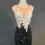 Luxury / Gorgeous Black Evening Dresses  2018 Trumpet / Mermaid Appliques Lace Beading Crystal Rhinestone Scoop Neck Sleeveless Floor-Length / Long Formal Dresses