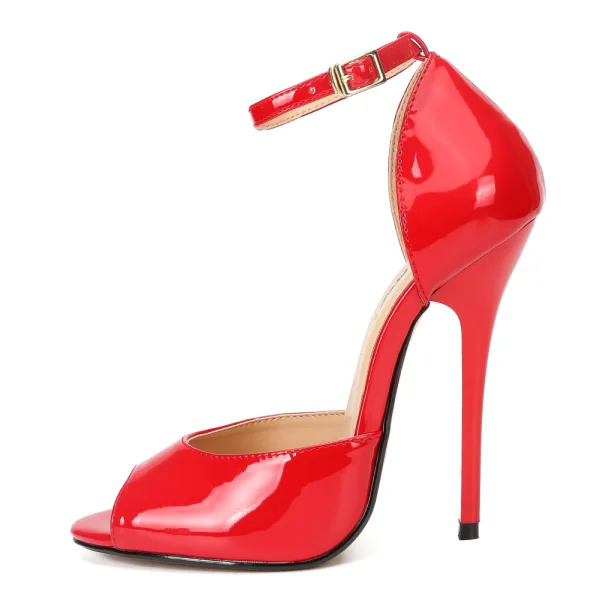 Chic / Belle Noire Vêtement de rue Sandales Femme 2020 Bride Cheville Cuir Verni 13 cm Talons Aiguilles À Bout Pointu Sandales