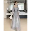 Simple Gris Robe Demoiselle D'honneur Bretelles croisées 2021 Princesse Encolure Carrée En Dentelle Fleur Ceinture 3/4 Manches Dos Nu Longue Demoiselle D'honneur Robe Pour Mariage