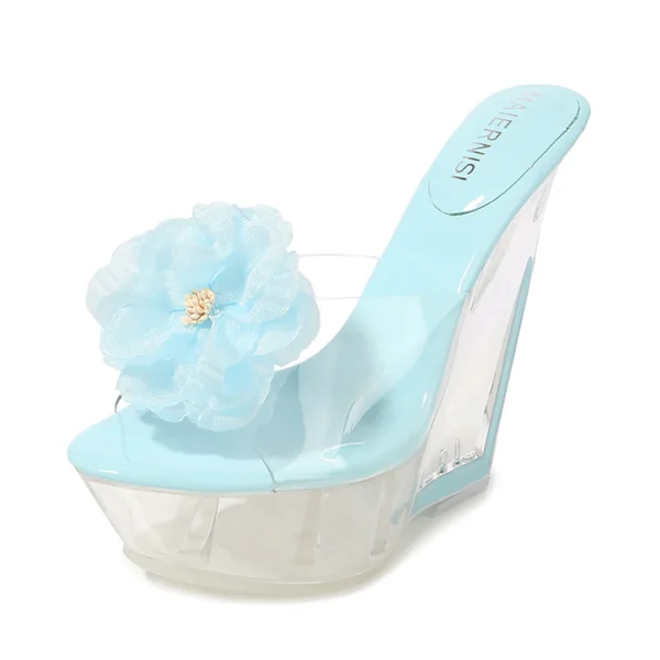 Transparent Charming Outdoor / Garden White Womens Sandals 2020 Flower 14 cm Wedges Open / Peep Toe Sandals