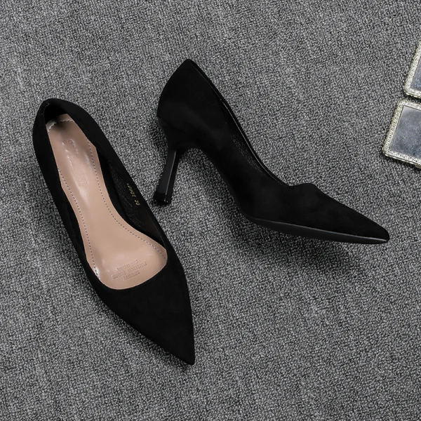 Chic / Belle Noire Bureau OL Daim Escarpins 2020 6 cm Talons Aiguilles À Bout Pointu Escarpins