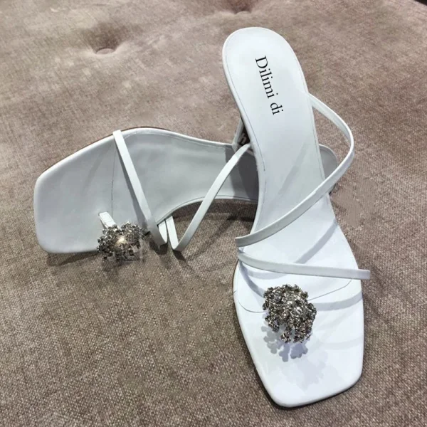 Modest / Simple Black Street Wear Rhinestone Womens Sandals 2020 7 cm Stiletto Heels Open / Peep Toe Sandals