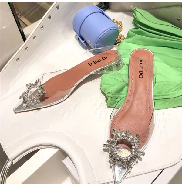 Transparent Chic / Beautiful Summer Silver Street Wear Rhinestone Flat Womens Sandals 2020 Pointed Toe