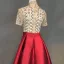 Chic / Belle Bleu Marine Robe De Soirée 2018 Princesse Ceinture Fait main Perlage Cristal Faux Diamant Paillettes Col Haut 1/2 Manches Train De Balayage Robe De Ceremonie