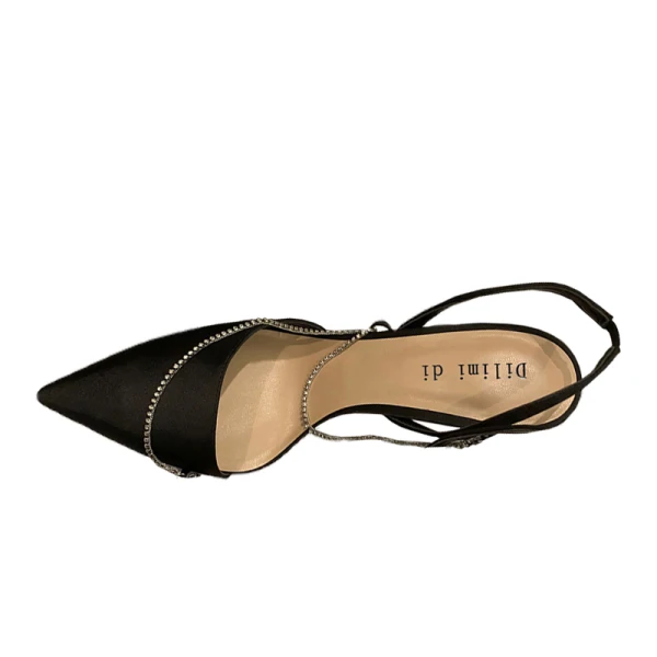 Chic / Beautiful Black Cocktail Party Slingbacks Womens Sandals 2020 Rhinestone 8 cm Stiletto Heels Pointed Toe Sandals