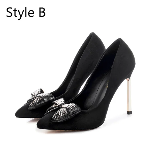 Charmant Schwarz Abend Pumps 2020 Strass Schleife 10 cm Stilettos Spitzschuh Pumps