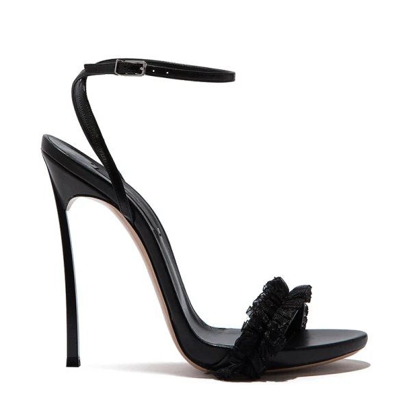 Charmant Schwarz Garten / Im Freien Sommer Sandalen Damen 2020 Knöchelriemen 10 cm Stilettos Peeptoes Sandaletten
