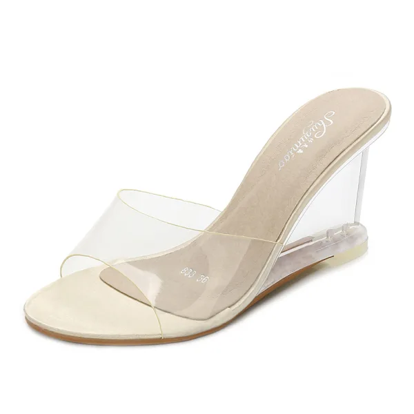 Transparent Silver Street Wear Womens Sandals 2020 8 cm Wedges Open / Peep Toe Sandals