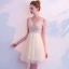 Seksowne Szampan Sukienki Koktajlowe 2018 Princessa Frezowanie Cekiny V-Szyja Bez Pleców Bez Rękawów Krótkie Sukienki Wizytowe