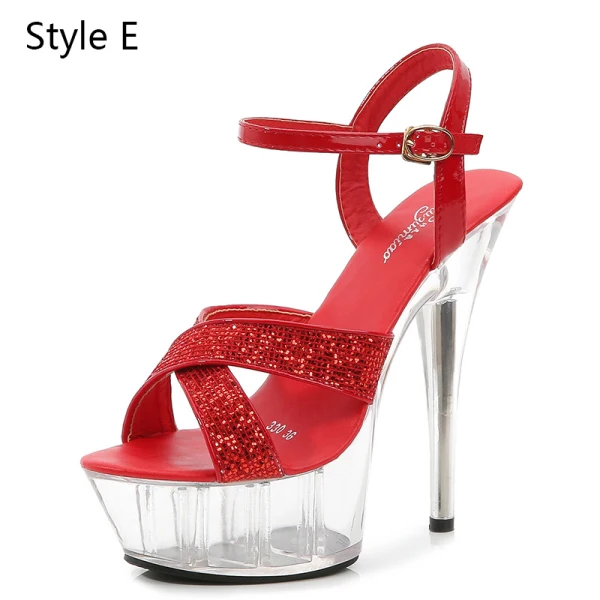 Charmant Noire Club de carnaval Paillettes Sandales Femme 2020 Bride Cheville 14 cm Talons Aiguilles Peep Toes / Bout Ouvert Sandales