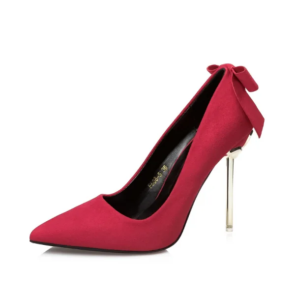 Enkel Grå Kontor OL Sløyfe Suede Pumps 2020 10 cm Stiletthæler Spisse Pumps