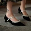 Elegant Burgundy Pearl Low Heel Wedding Shoes 2020 Leather Suede 3 cm Low Heels / Kitten Heels Pointed Toe