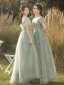 Fashion Sage Green Star Bridesmaid Dresses 2021 A-Line / Princess Scoop Neck Short Sleeve Backless Floor-Length / Long Bridesmaid Wedding Party Dresses